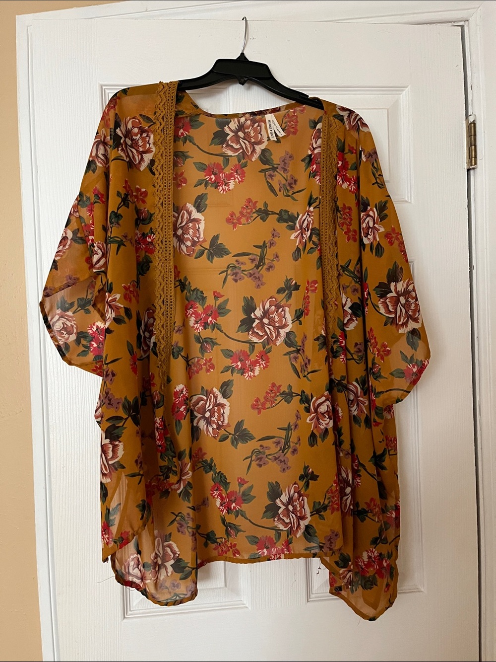 Mustard Floral Sheer Kimono Cardigan